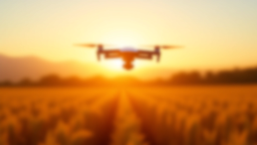 Dron de última generación volando sobre plantación de trigo en campos andaluces al atardecer